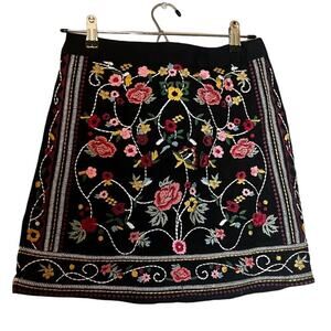 Anthropologie Braeve Black‎ Embroidered Skirt Size Small / 3